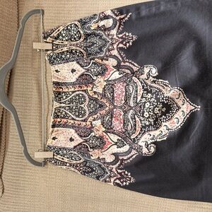 Tahari Black and Pink Ornate Pencil Skirt